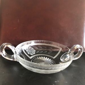 Vintage pressed glass compote with etching